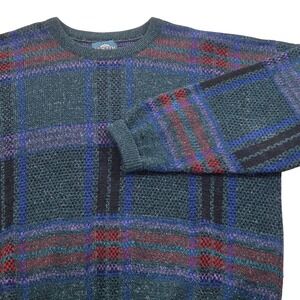 Vintage Jantzen Crew Neck Sweater Green Plaid Wool Blend Pullover Mens‎ L